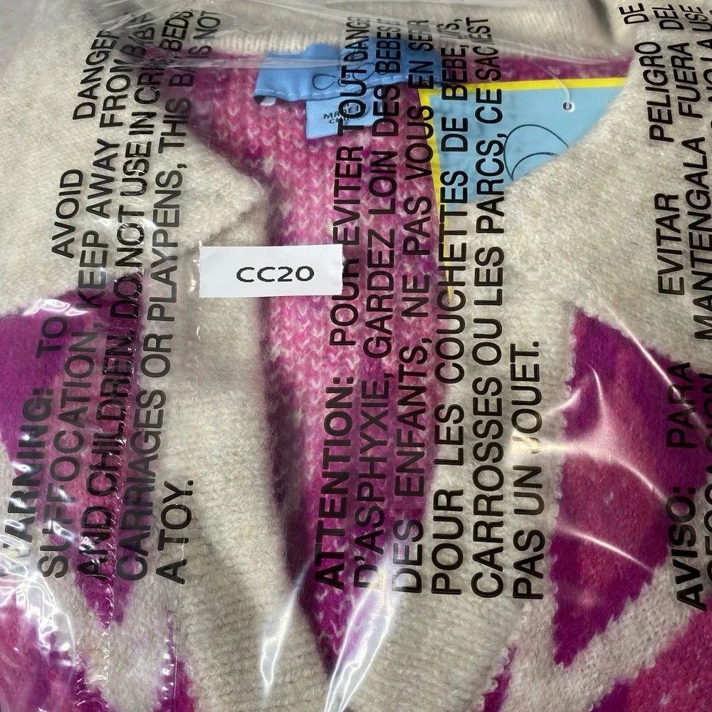CeCe Women's Medium Collared‎ Fair Isle Sweater Beige/Magenta Long Flare Sleeve